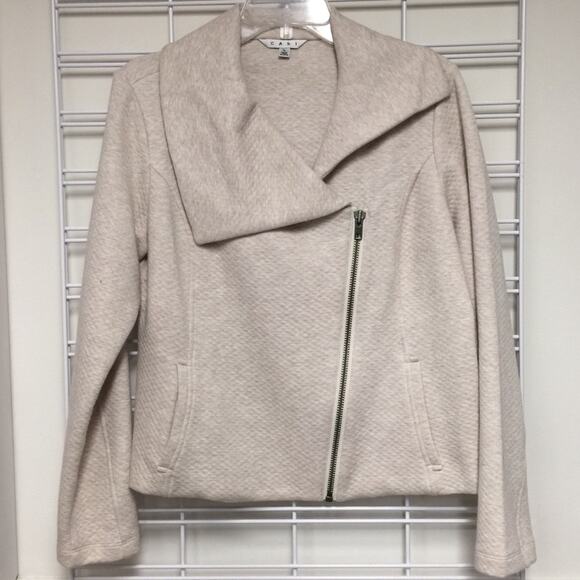 Cabi Oatmeal Textured Knit Moto Jacket, Size L with Slit Pockets - Picture 1 of 5